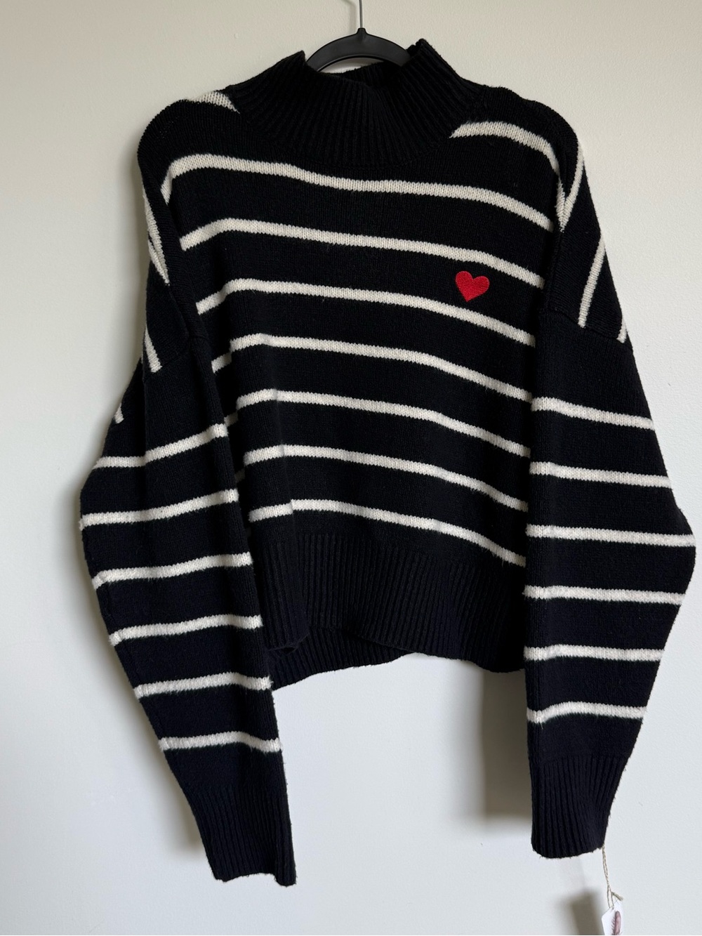 Jessica Simpson Black & White Striped Sweater with Red Heart Accent